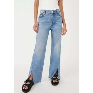 FREE PEOPLE Long Lines Slit Straight Leg Jeans We The Free 27 Light Wash